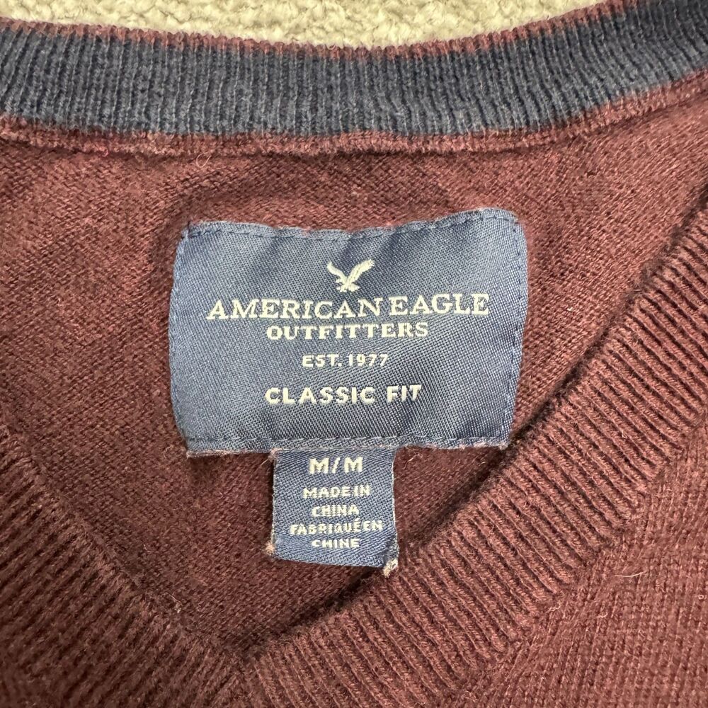 American Eagle Outfitters Cotton Pullover Sweater Mens Medium Maroon V-Neck Knit - Picture 4 of 11
